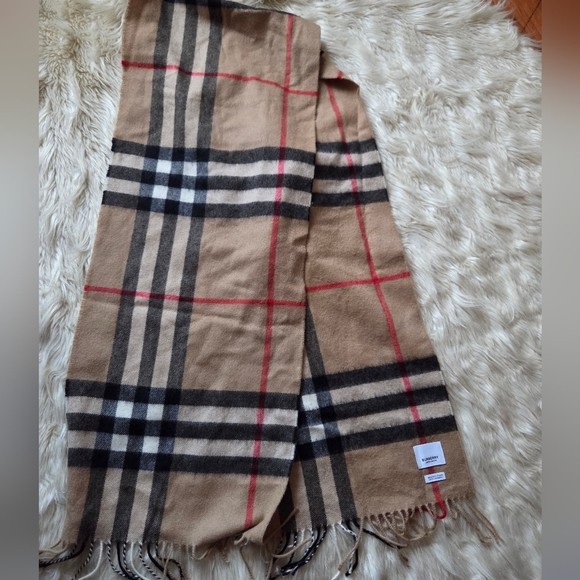 Burberry Tan and Black Plaid Scarf